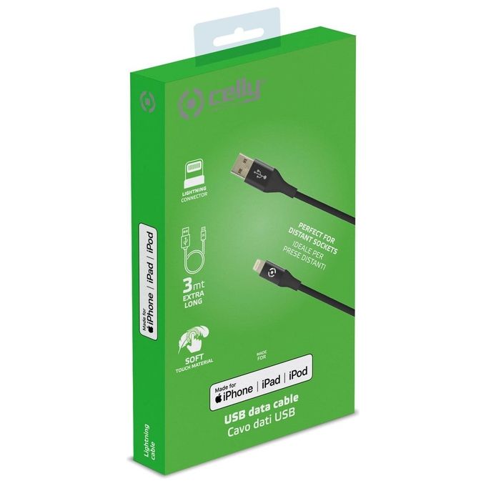 Celly Cavo Usb Lightning Color 3mt Nero
