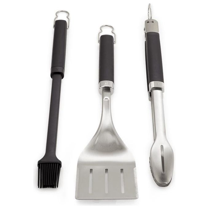 Weber 6764 Precision Set 3 Attrezzi Barbecue Pinza Paletta Pennello Silicone 46 cm Lavabile in Lavastoviglie colore Nero Argento