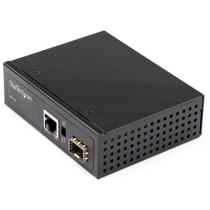 StarTech IMC1GSFP60W Convertitore Media Fibra a Ethernet Gigabit PoE+ 60W SFP a RJ45 Montaggio DIN IP30 -40°C a 75°C colore Nero