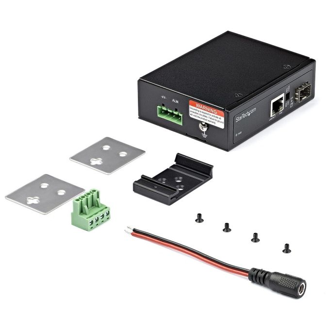 StarTech IMC1GSFP60W Convertitore Media Fibra a Ethernet Gigabit PoE+ 60W SFP a RJ45 Montaggio DIN IP30 -40°C a 75°C colore Nero