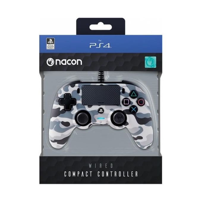 NACON PS4OFCPADCAMGREY Controller Wired Compact Edition Cablato per PS4 e PC con Touchpad Vibrazione LED Stato Giocatore e Ingresso Jack 3,5 mm colore Camouflage Grigio