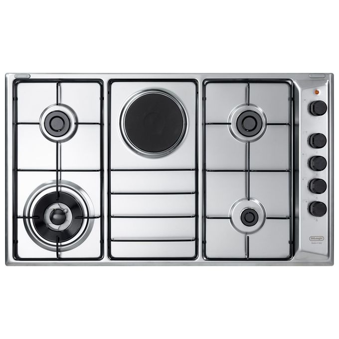 De Longhi FLA 49 RD Linea Family Piano cottura a Gas 4 Fuochi + 1 Piastra Bruciatore Tripla Corona 90 cm Acciaio Inox