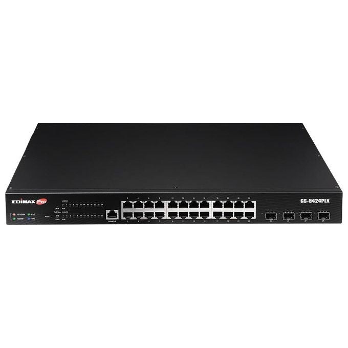 Edimax GS-5424PLX Switch Web Smart di Sorveglianza 24 Porte Gigabit PoE+ con 4 Uplink 10GbE SFP+ colore Nero