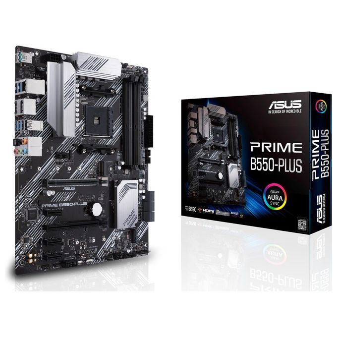 ASUS PRIME B550-PLUS, Scheda madre ATX AMD B550 (Ryzen AM4), PCIe 4.0, doppio M.2, 1 Gb Lan, HDMI, DP, SATA 6 Gbps, USB 3.2 Gen 2 Type-A e Type-C, Connettori Aura Sync RGB