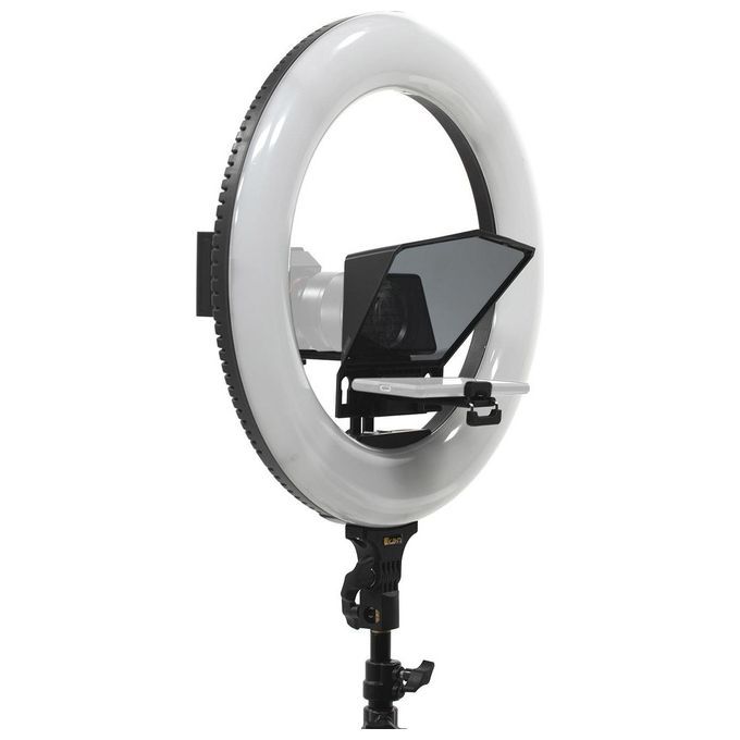 Ikan HS-PROMPTER-RL HomeStream Teleprompter per Smartphone con Anello Luminoso 18'' Bi-Color 3200K-5600K CRI:95 Telecomando Bluetooth colore Nero