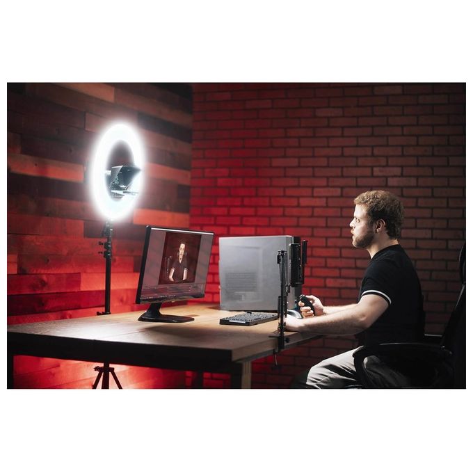 Ikan HS-PROMPTER-RL HomeStream Teleprompter per Smartphone con Anello Luminoso 18'' Bi-Color 3200K-5600K CRI:95 Telecomando Bluetooth colore Nero