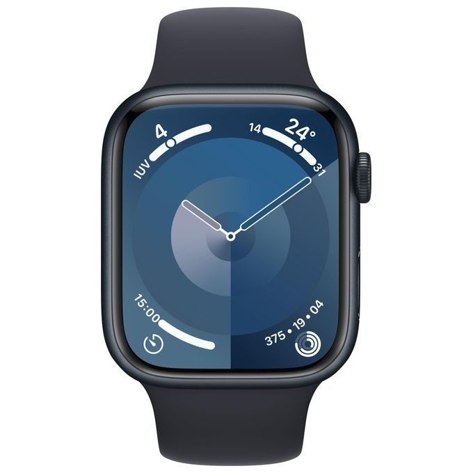Apple MR9A3QL-A Watch Series 9 Smartwatch GPS 45mm Alluminio Always-On Display Chip S9 Cinturino Sport M-L colore Mezzanotte