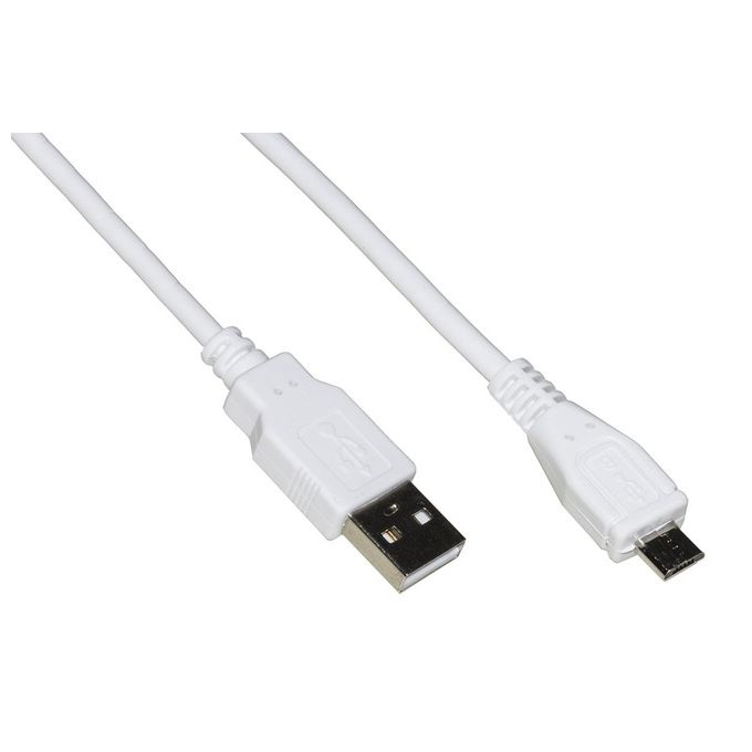 Link cavo micro usb 2.0 Bianco mt 2 in rame per ricarica veloce e scambio dati