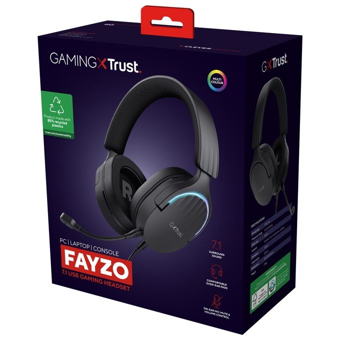 Trust 24900 GXT 490 Fayzo Cuffie Gaming USB Surround 7.1 Driver 50 mm Microfono Rimovibile RGB colore Nero