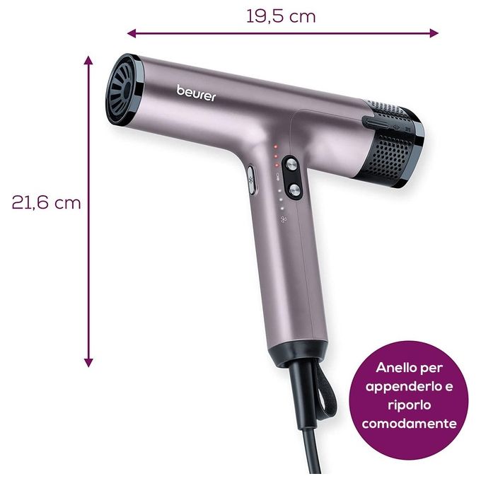 Beurer HC 100 Asciugacapelli 1700 W Ionico 4 Velocita' 4 Temperature Diffusore e Concentratore inclusi colore Viola