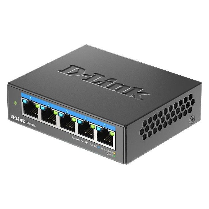 D-Link DMS-105 Switch Non Gestito 5 Porte 2.5G Multi-Gigabit Desktop L2 QoS Fanless colore Nero