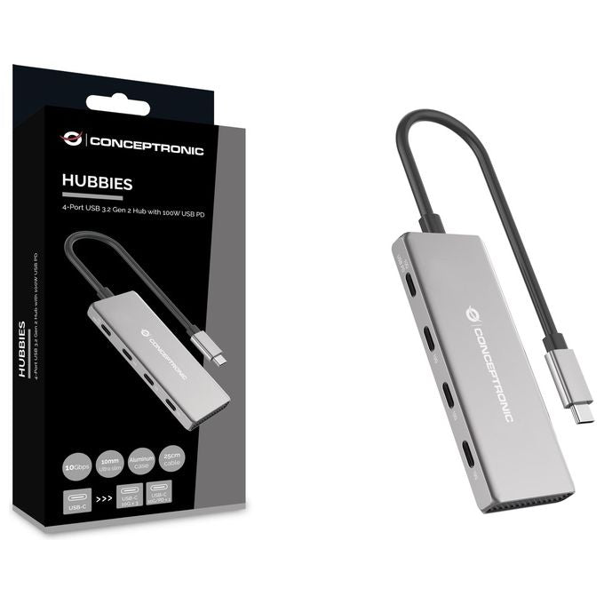 Conceptronic HUBBIES16G Hub di Interfaccia USB 3.2 Gen 2 Type-C 10000 Mbit-s Grigio