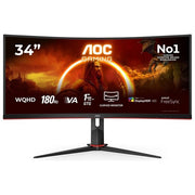 AOC CU34G2XP Gaming Monitor Curvo 34'' WQHD 3440x1440 180 Hz 1 ms VA HDR400 FreeSync Premium Hub USB colore Nero Rosso