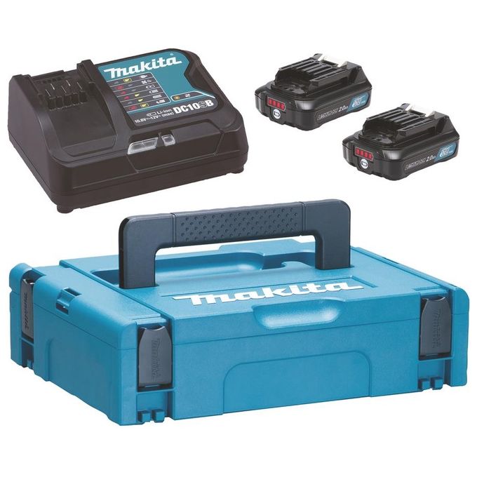 Makita 197658-5 CXT Kit Batterie 2x BL1021B 12V 2Ah Caricabatterie DC10SB Valigetta MAKPAC colore Nero Blu