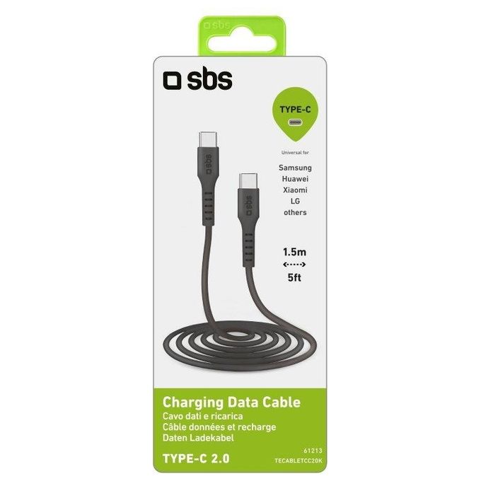 Sbs Cavo Dati e Ricarica con Connettori Type C 2.0 1,5mt Nero