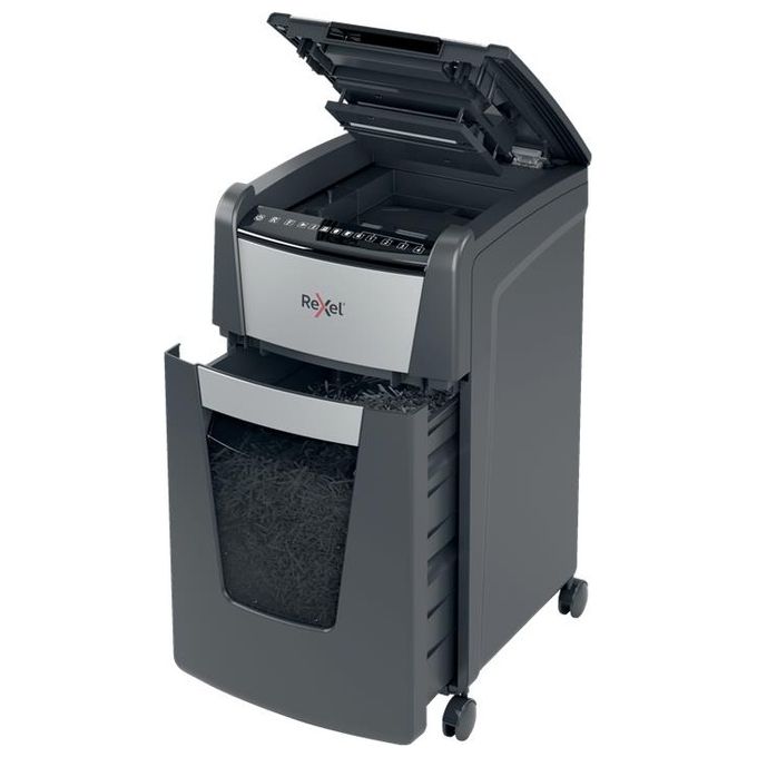 Rexel 2020300MEU Optimum Auto Feed+ Distruggidocumenti Automatico Taglio Micro 2x15 mm P-5 Capacita' 300 Fogli Cestino 60 L con Ruote colore Nero