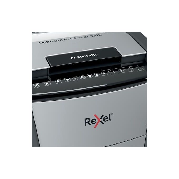 Rexel Optimum Auto Feed+ Distruggidocumenti Automatico 300 Fogli Taglio a Frammento 60 Litri Cestino Removibile con Rotelle