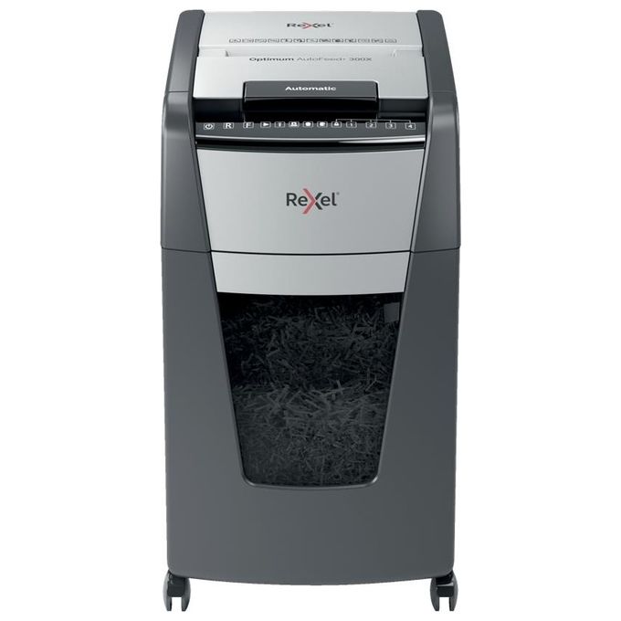 Rexel Optimum Auto Feed+ Distruggidocumenti Automatico 300 Fogli Taglio a Frammento 60 Litri Cestino Removibile con Rotelle