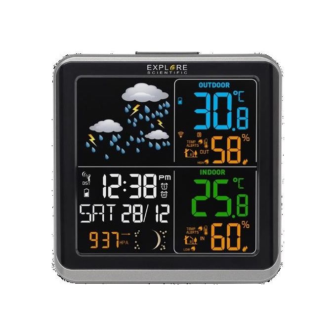 Explore Scientific WSH4008CCM3000 Stazione Meteo Display a Colori Temperatura Umidita' Int-Ext Barometro 3 Canali 1 Sensore incluso colore Nero