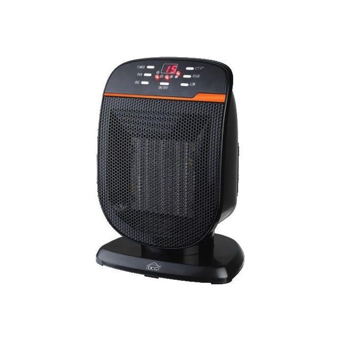 DCG PTC180 Stufa in Ceramica Termoventilatore 1800 W Potenza Regolabile Termostato 15-35°C Timer 12h Oscillazione 70° colore Nero Arancione