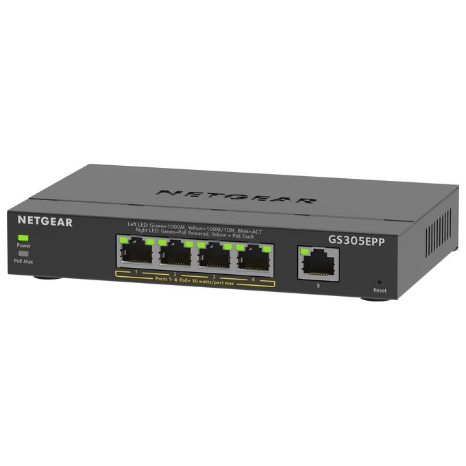 NETGEAR GS305EPP-100PES GS305EPP Switch Gestito L2-L3 5 Porte Gigabit Ethernet con PoE+ 4 Porte 120W colore Nero