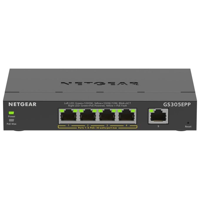 NETGEAR GS305EPP-100PES GS305EPP Switch Gestito L2-L3 5 Porte Gigabit Ethernet con PoE+ 4 Porte 120W colore Nero