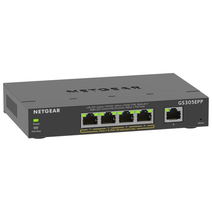 NETGEAR GS305EPP-100PES GS305EPP Switch Gestito L2-L3 5 Porte Gigabit Ethernet con PoE+ 4 Porte 120W colore Nero