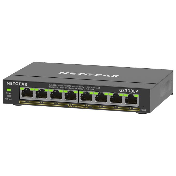 Netgear GS308EP Switch Gestito L2-L3 8 Porte Gigabit Ethernet PoE+ 62W Fanless colore Nero