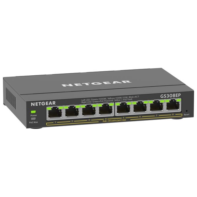Netgear GS308EP Switch Gestito L2-L3 8 Porte Gigabit Ethernet PoE+ 62W Fanless colore Nero