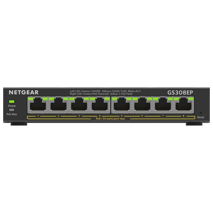 Netgear GS308EP Switch Gestito L2-L3 8 Porte Gigabit Ethernet PoE+ 62W Fanless colore Nero