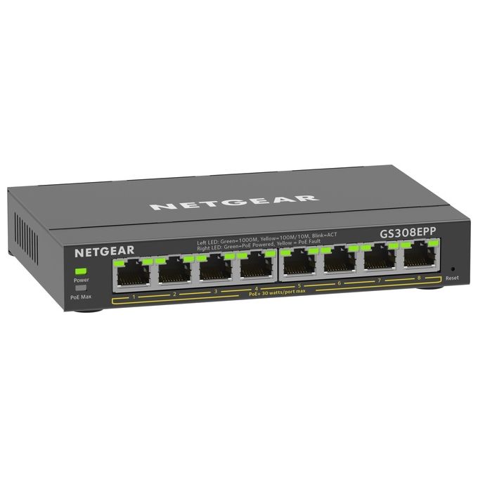 Netgear GS308EPP Switch Gestito L2 L3 8 Porte Gigabit Ethernet PoE+ 123W 16 Gbit-s colore Nero