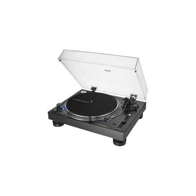 Audio-Technica AT-LP140XPBK Piatto per DJ ad azionamento diretto Motore CC Senza Spazzole 3 Velocita' 33 1-3 45 78 Giri-min Controllo Pitch Quarzo +-- 8% +-- 16% +-- 24% Braccio a S Regolabile Testina AT-XP3 colore Nero