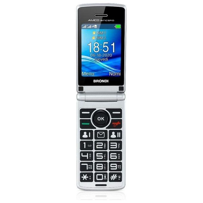 Brondi Amico Sincero Telefono Cellulare per Anziani Dual SIM Tasto SOS Bluetooth Fotocamera 1.3 MP colore Grigio