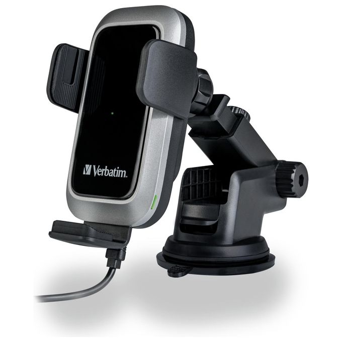 Verbatim 49554 Qi Fast Wireless Car Charger FWC-03 Pro Supporto per Telefono con Ricarica Induttiva 15 W Montaggio Ventola o Ventosa Rotazione 360° colore Nero