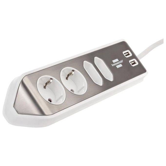 Brennenstuhl Ciabatta Angolare a 4 Prese con Superficie in Acciaio Inox Argento-Bianco