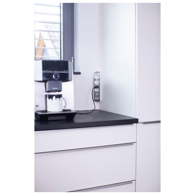 Brennenstuhl Ciabatta Angolare a 4 Prese con Superficie in Acciaio Inox Argento-Bianco