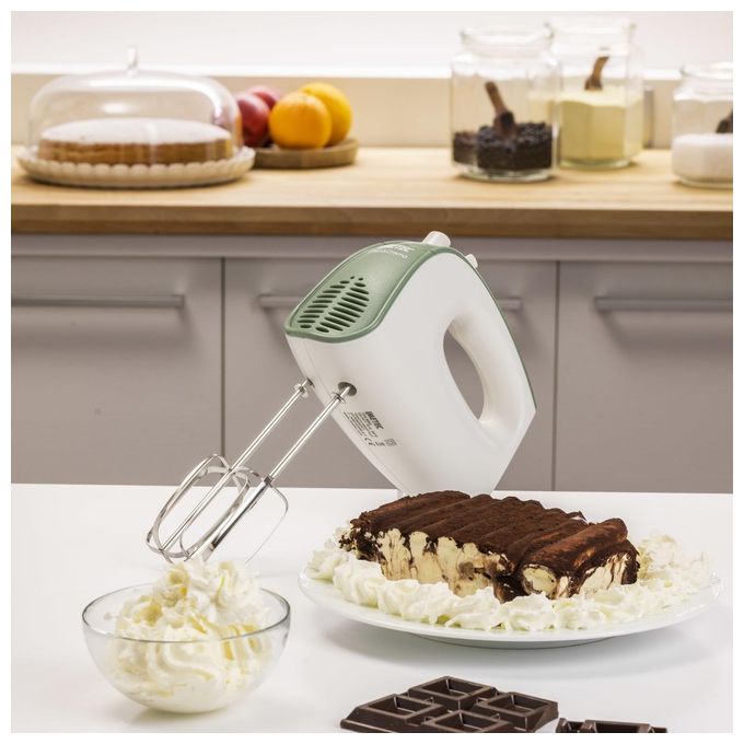 Imetec 7485 CreaandCrema Sbattitore Manuale 500W 5 velocita' Turbo Fruste Extralunghe Ganci Acciaio Inox colore Bianco Verde