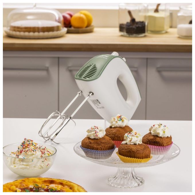 Imetec 7485 CreaandCrema Sbattitore Manuale 500W 5 velocita' Turbo Fruste Extralunghe Ganci Acciaio Inox colore Bianco Verde