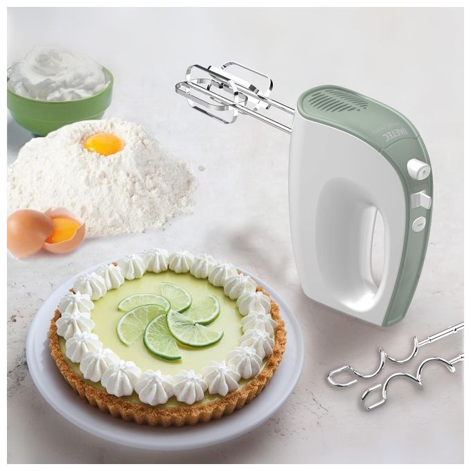 Imetec 7485 CreaandCrema Sbattitore Manuale 500W 5 velocita' Turbo Fruste Extralunghe Ganci Acciaio Inox colore Bianco Verde