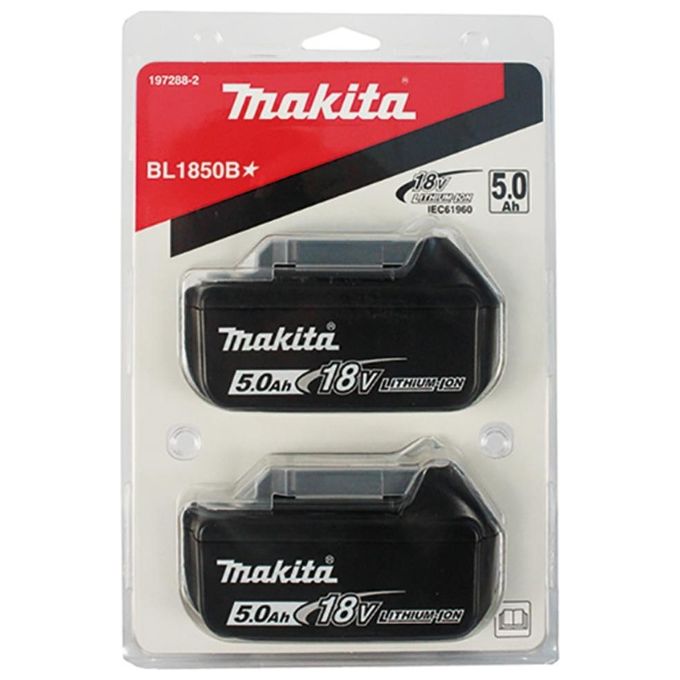 Makita 197288-2 BL1850B Set 2 Batterie Li-Ion 18V 5.0Ah 90Wh Indicatore LED Sistema LXT colore Nero