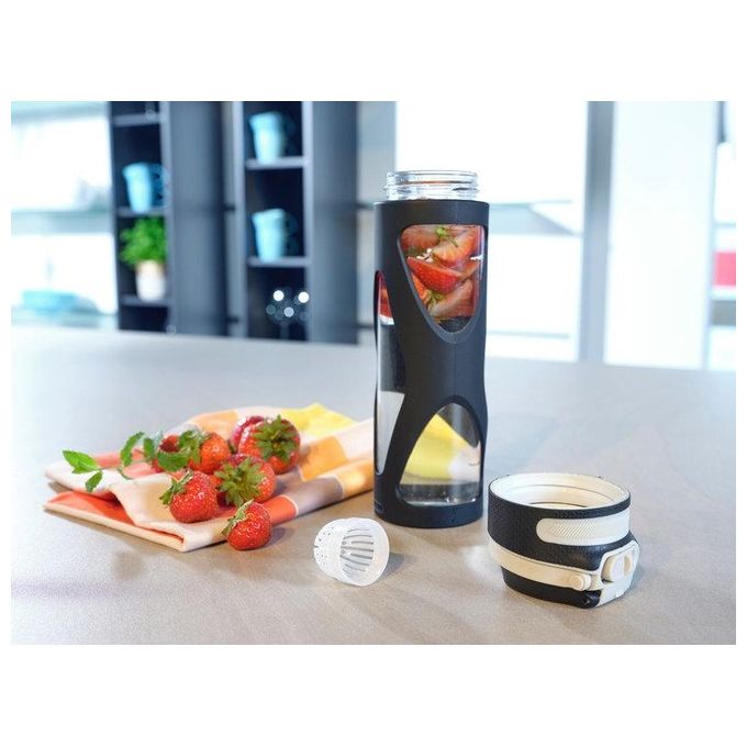 Leifheit Borraccia Flip in Vetro Nero 600ml