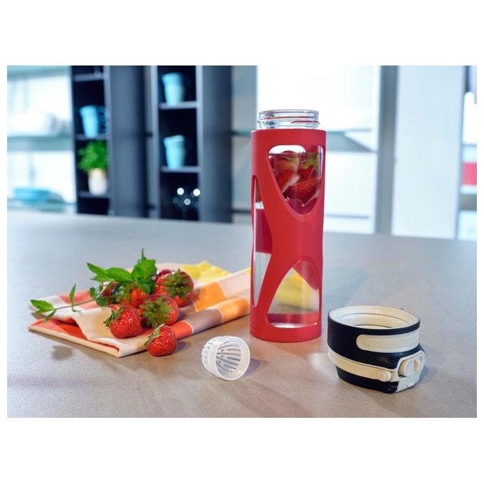 Leifheit Borraccia Flip in Vetro Rosso 600ml