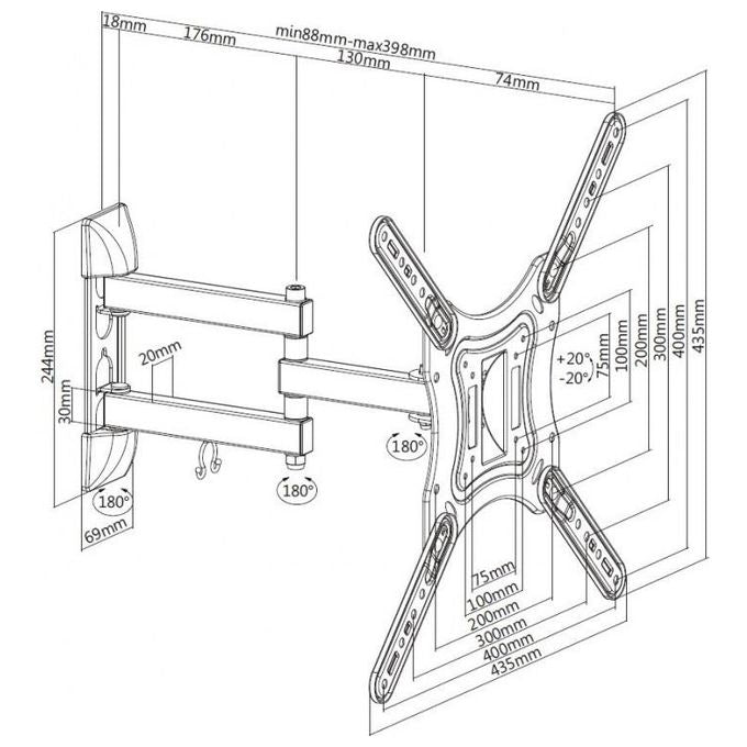 Nuova Video Suono Supporto Lcd a 2 Bracci 3 Snodi per Lcd fino a 55'' Max 30Kg 3 Snodi Vesa 400x400