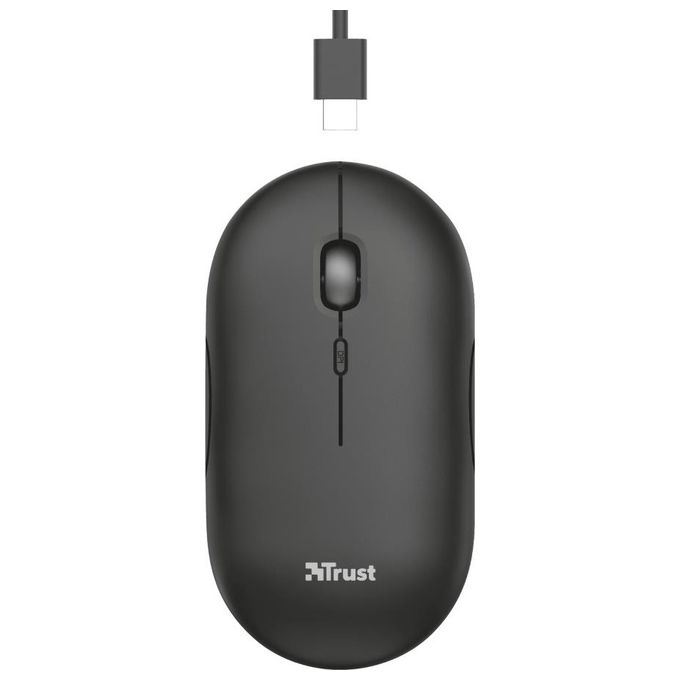 Trust 24059 Puck Mouse Ambidestro Wireless Bluetooth RF Ottico Silenzioso 1600 DPI ricaricabile USB-C colore Nero