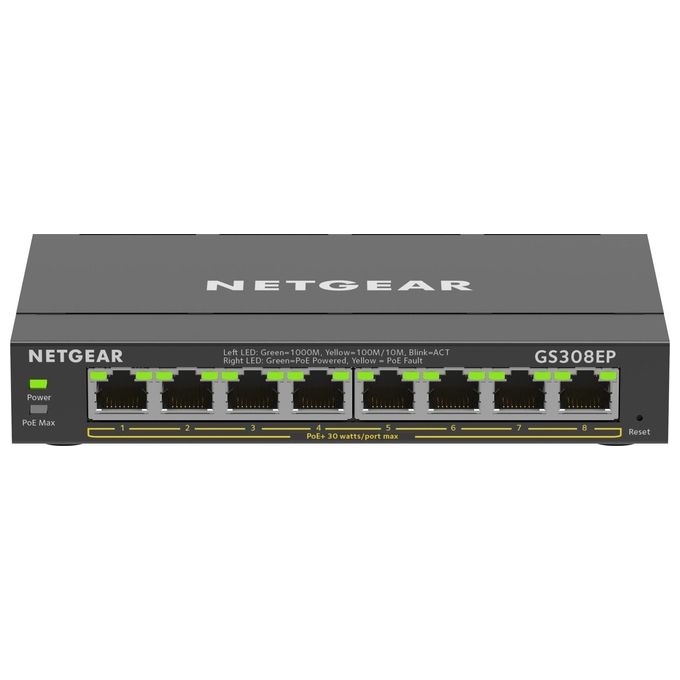 Netgear GS308EP Switch Gestito L2-L3 8 Porte Gigabit Ethernet PoE+ 62W Fanless colore Nero