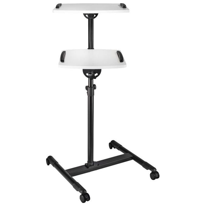 Hama 00077510 Tavolo per Proiettore con 2 Ripiani Regolabili Inclinabili e Ruotabili a 360° con Ruote Orientabili e Bloccabili Altezza Regolabile Senza Attrezzi colore Nero