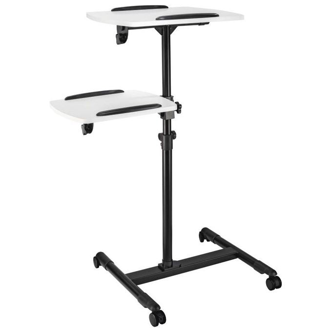 Hama 00077510 Tavolo per Proiettore con 2 Ripiani Regolabili Inclinabili e Ruotabili a 360° con Ruote Orientabili e Bloccabili Altezza Regolabile Senza Attrezzi colore Nero