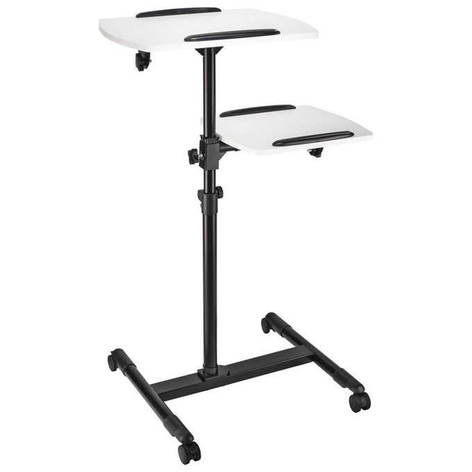 Hama 00077510 Tavolo per Proiettore con 2 Ripiani Regolabili Inclinabili e Ruotabili a 360° con Ruote Orientabili e Bloccabili Altezza Regolabile Senza Attrezzi colore Nero