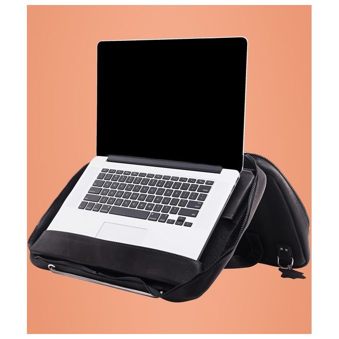 R-Go Tools RGOAVLAPBL Borsa per laptop R-Go Viva in pelle pieno fiore con supporto integrato ergonomico per laptop fino a 15.6'' colore Nero