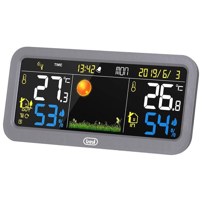 Trevi ME 3P20 RC Stazione Meteo con Sensore Esterno Display LCD 16 cm Sveglia Barometro Igrometro Termometro colore Grigio
